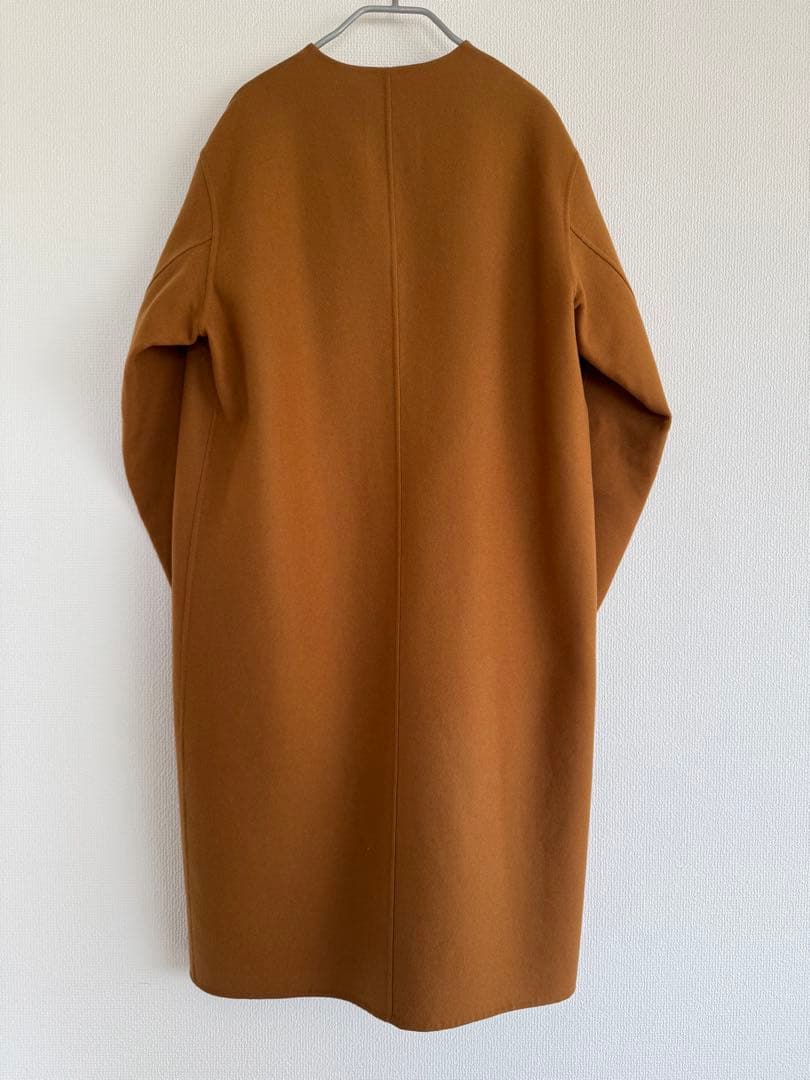 DRAWER キャメル ノーカラー リバーコート