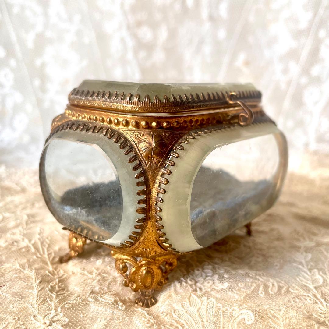 ベベルガラスジュエリーボックス　アクセサリーケース　フランスアンティーク