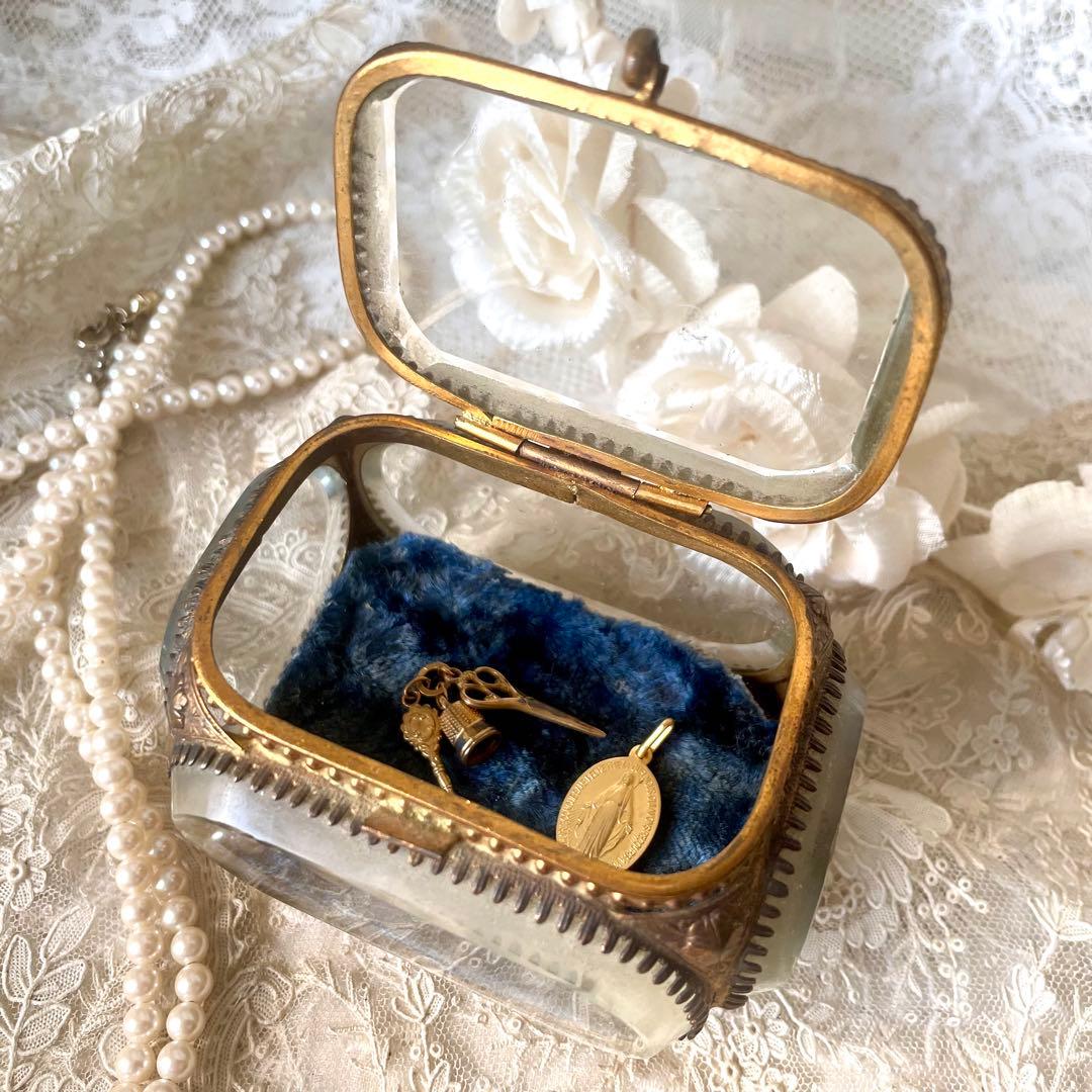 ベベルガラスジュエリーボックス　アクセサリーケース　フランスアンティーク