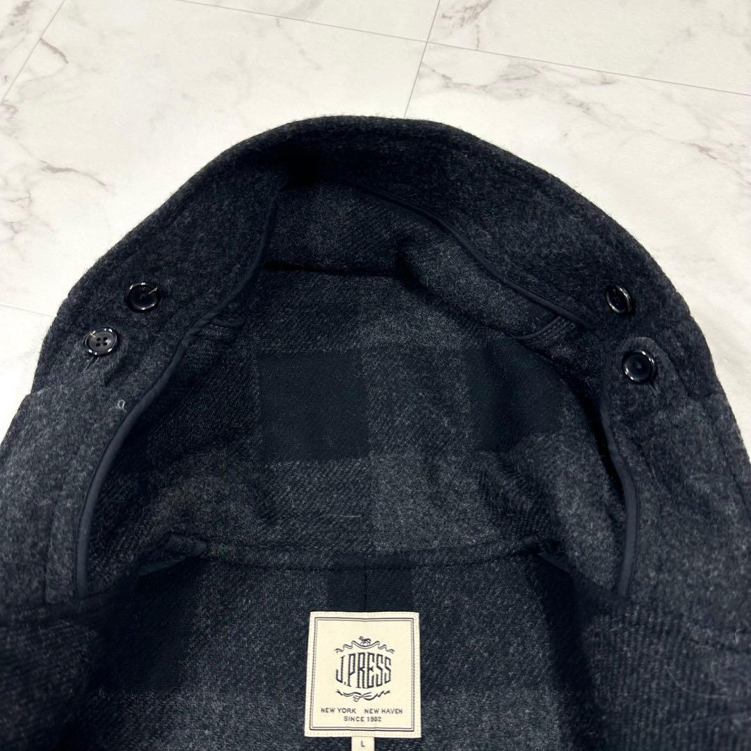 【美品】J.PRESS ジェイプレス ダッフルコート ウール混 ダークグレー L
