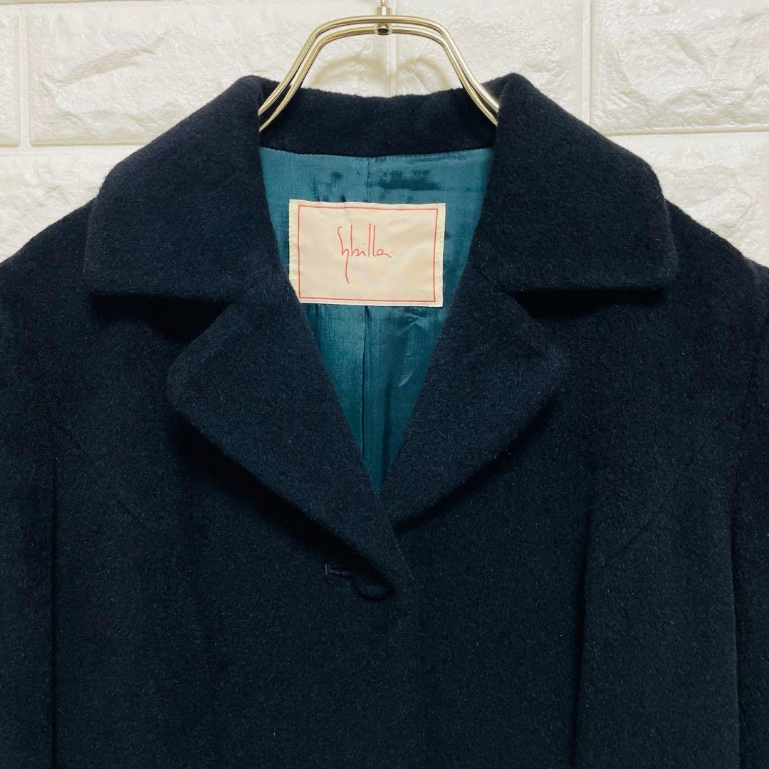 シビラ アンゴラ混ベルテッドコート ベルト付き M ブラック 日本製