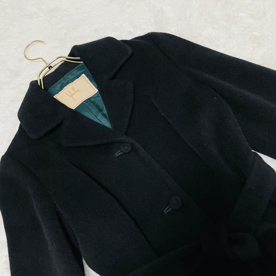 シビラ アンゴラ混ベルテッドコート ベルト付き M ブラック 日本製