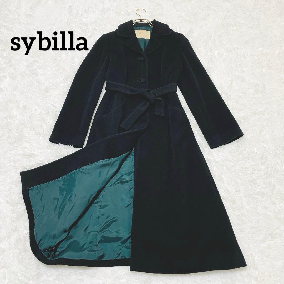 シビラ アンゴラ混ベルテッドコート ベルト付き M ブラック 日本製