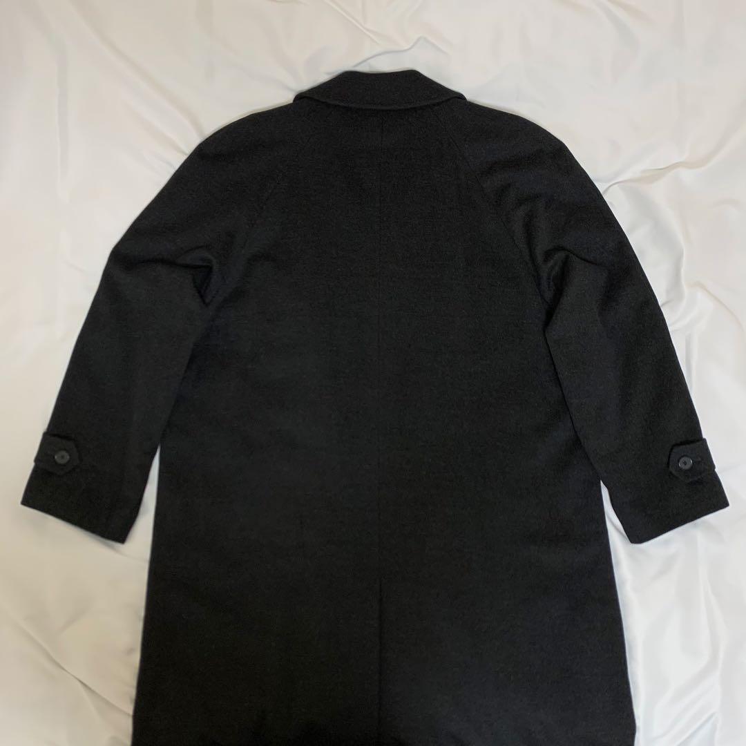 マキシ丈ステンカラーコート　ブラック　ウール生地+カシミヤ混　超ロング丈