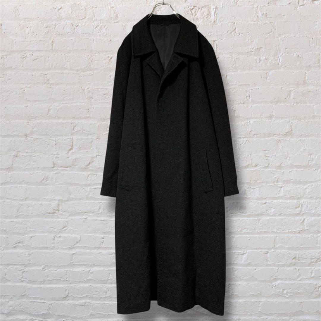 マキシ丈ステンカラーコート　ブラック　ウール生地+カシミヤ混　超ロング丈
