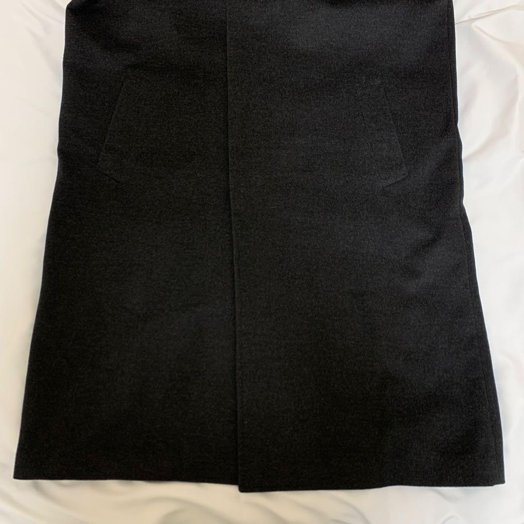 マキシ丈ステンカラーコート　ブラック　ウール生地+カシミヤ混　超ロング丈