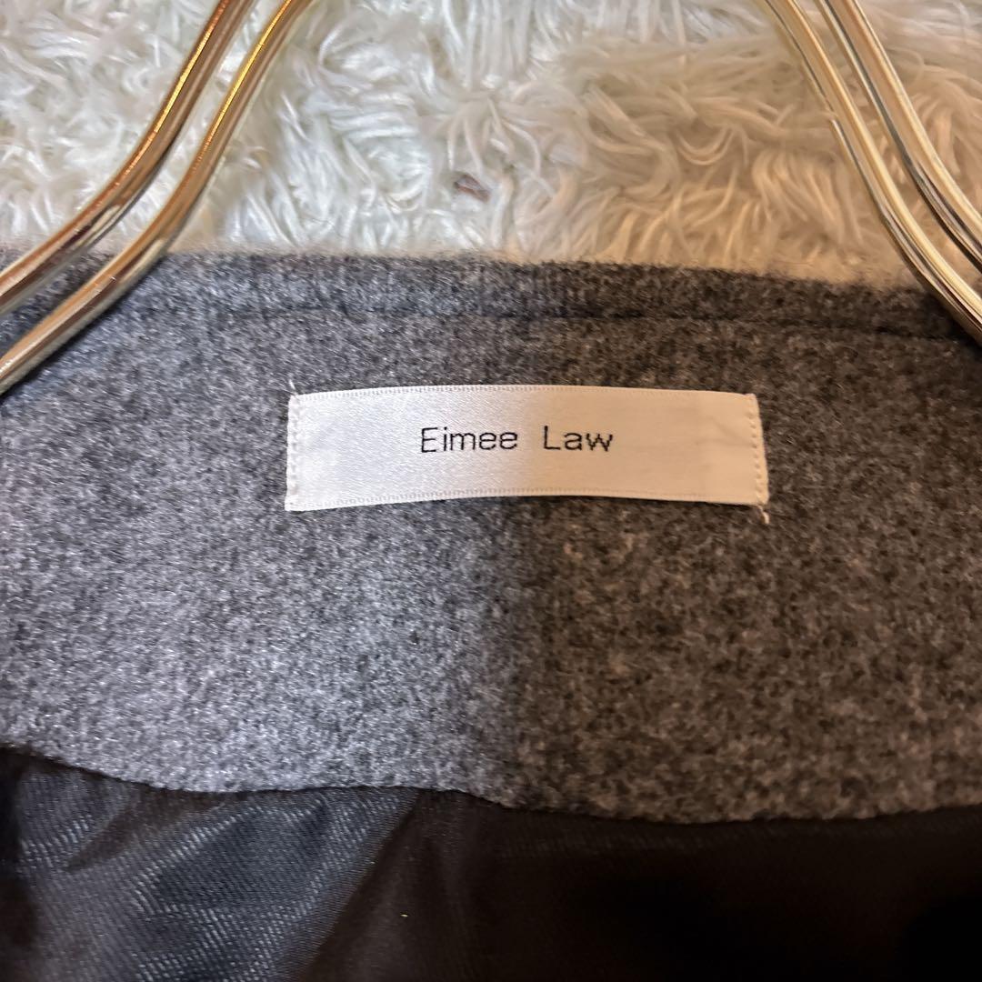 美品＊Eimee Law マーブルシャギーロングコート　ノーカラー　グレー