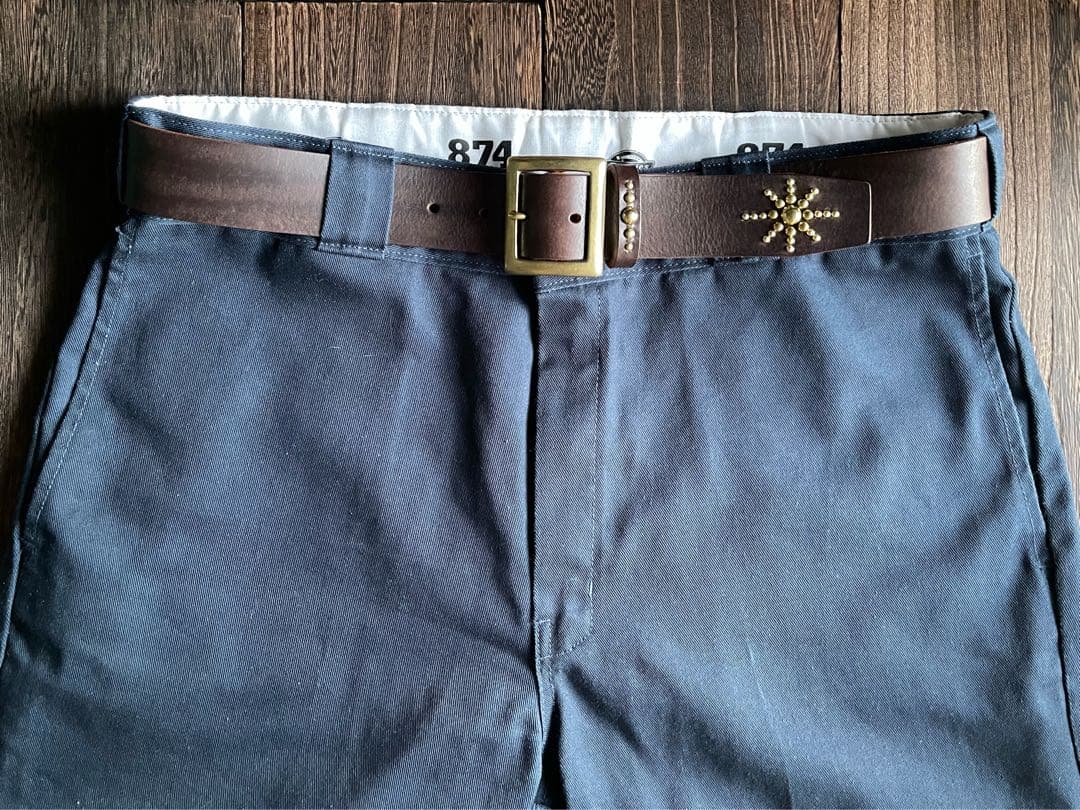 ディッキーズ874専用スタッズベルト ダークブラウン 真鍮 HTC CALEE