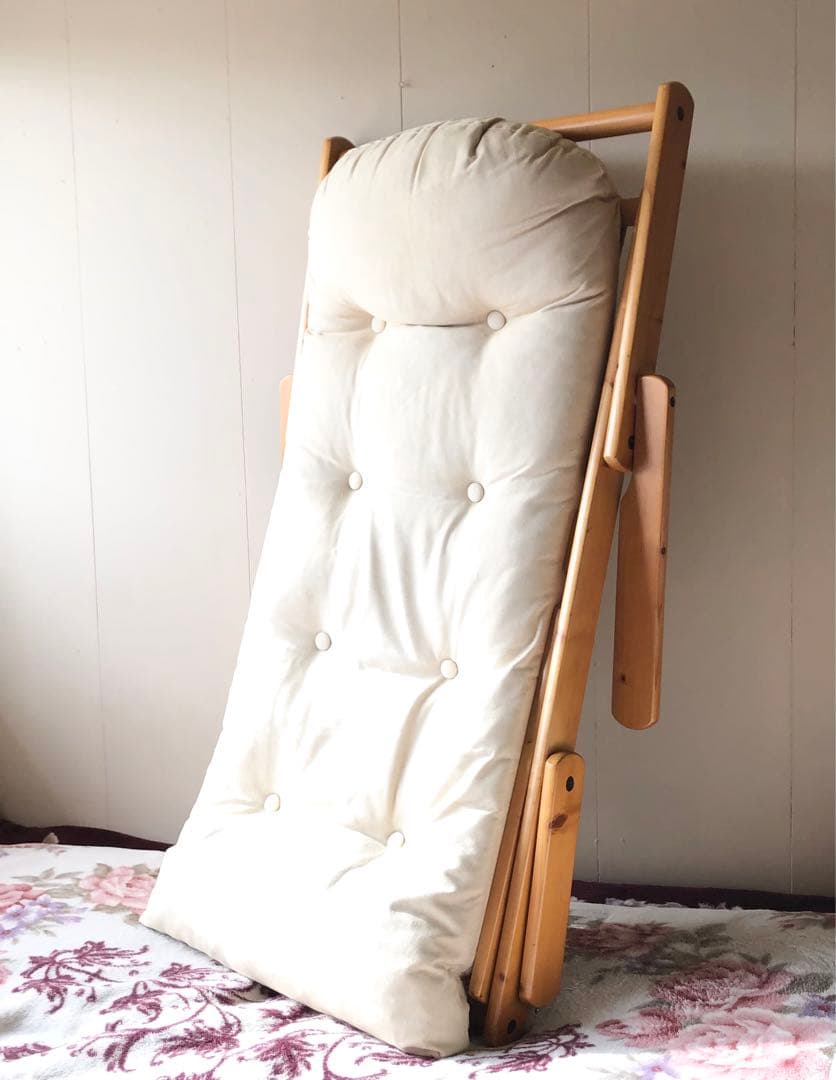 リクライニングアームチェア 木製フレーム 折りたたみチェア デッキチェア