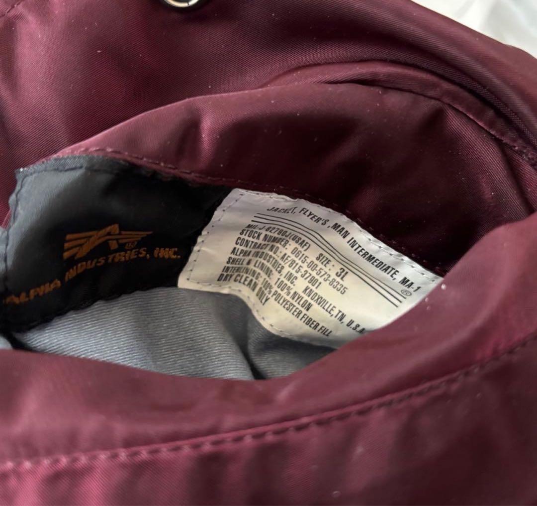 美品 希少ボルドー 希少3L ALPHA INDUSTRIES MA-1 レッド