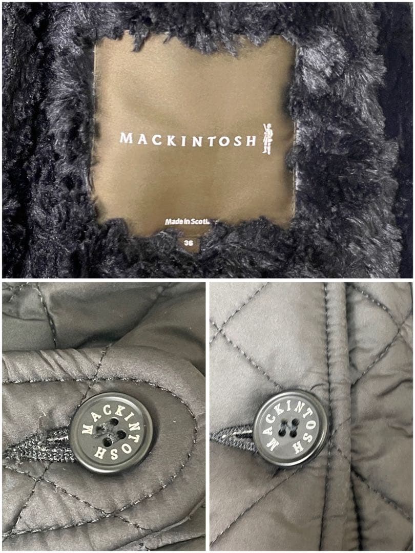 【美品】マッキントッシュ ボアキルティングフーデッドコート 英国製 黒36