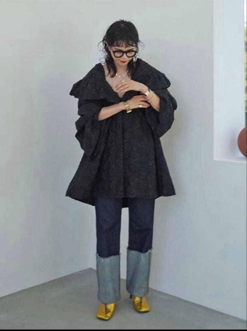 【MECRE】フラワージャガードショールカラーコート