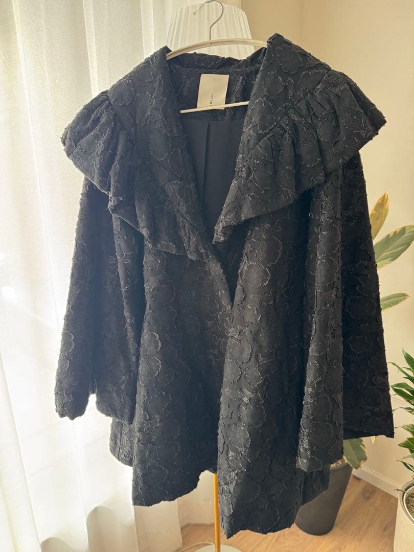 【MECRE】フラワージャガードショールカラーコート