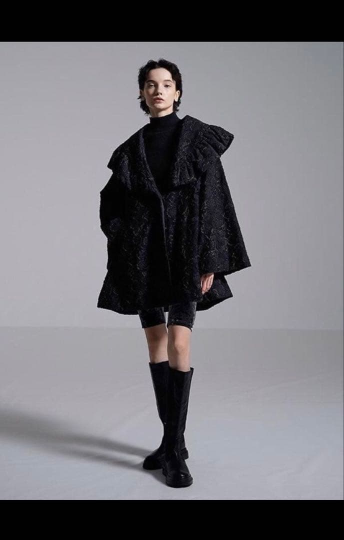 【MECRE】フラワージャガードショールカラーコート