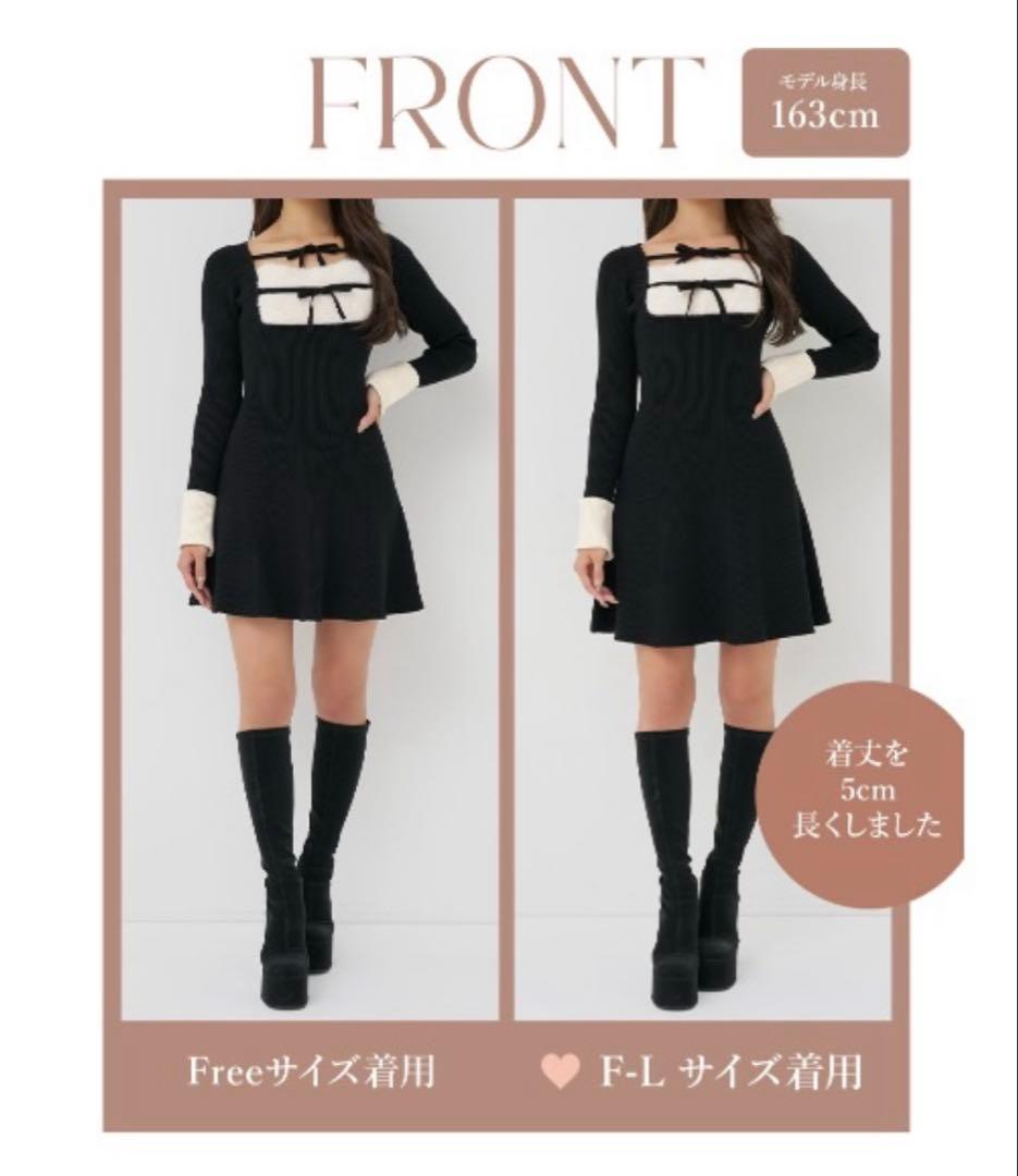 Darich リボンファーフレアニットミニワンピース FLサイズ ブラック