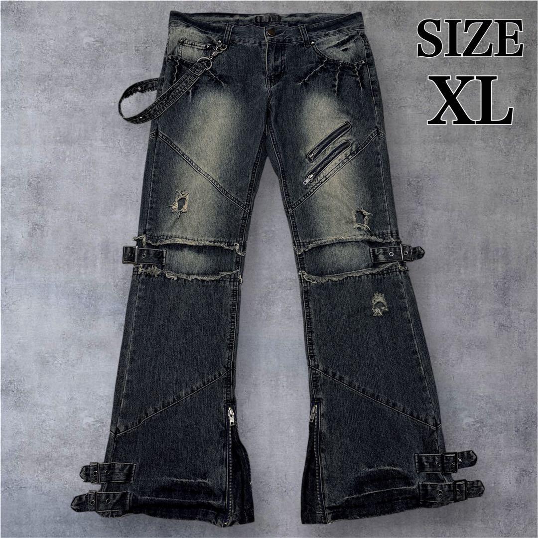 パンツ 00s archive gimmick flared denim Y2K XL