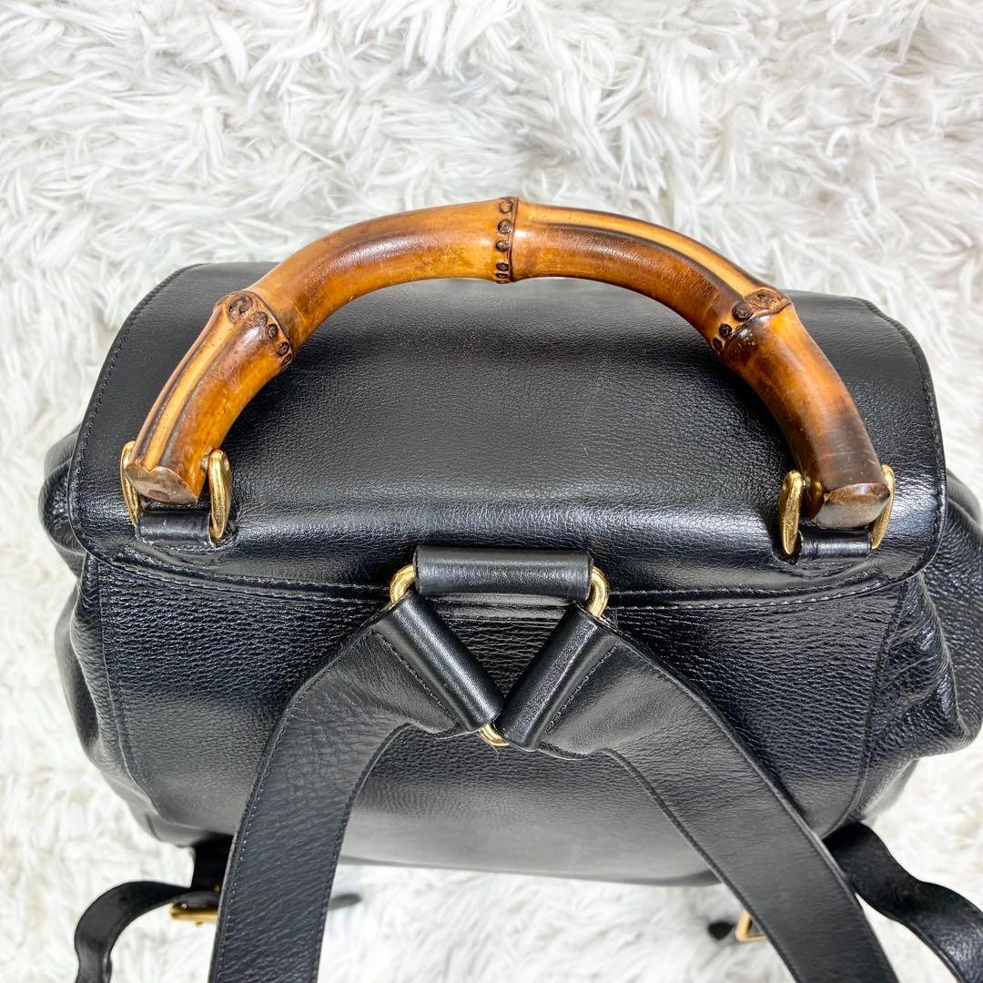 【美品】グッチ バンブーハンドル リュック オールレザー ブラック バックパック