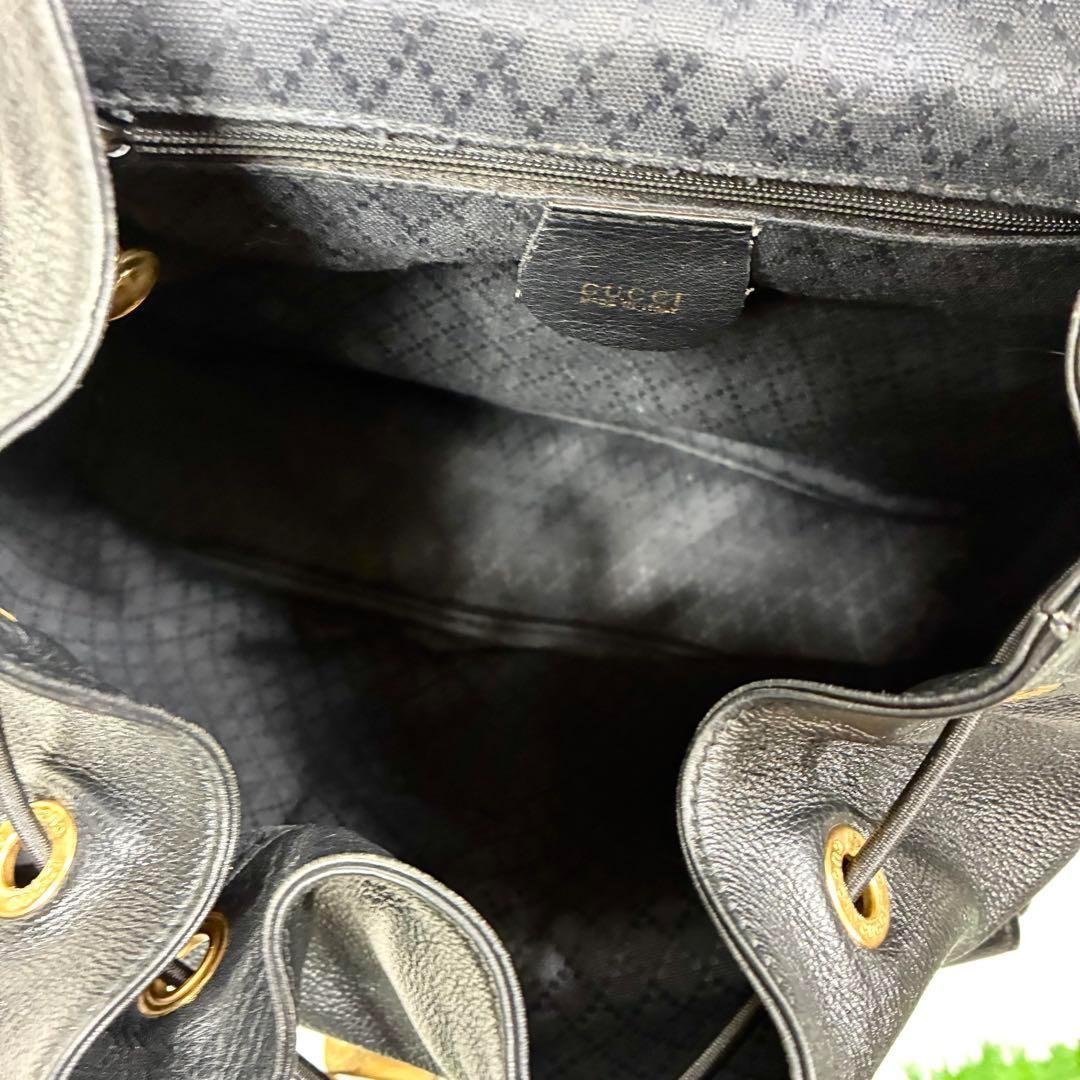 【美品】グッチ バンブーハンドル リュック オールレザー ブラック バックパック