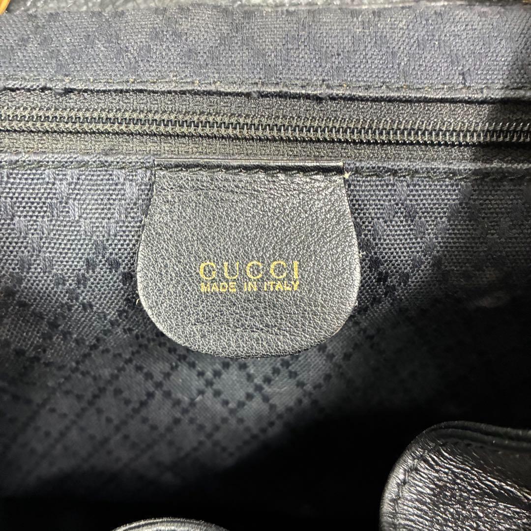 【美品】グッチ バンブーハンドル リュック オールレザー ブラック バックパック