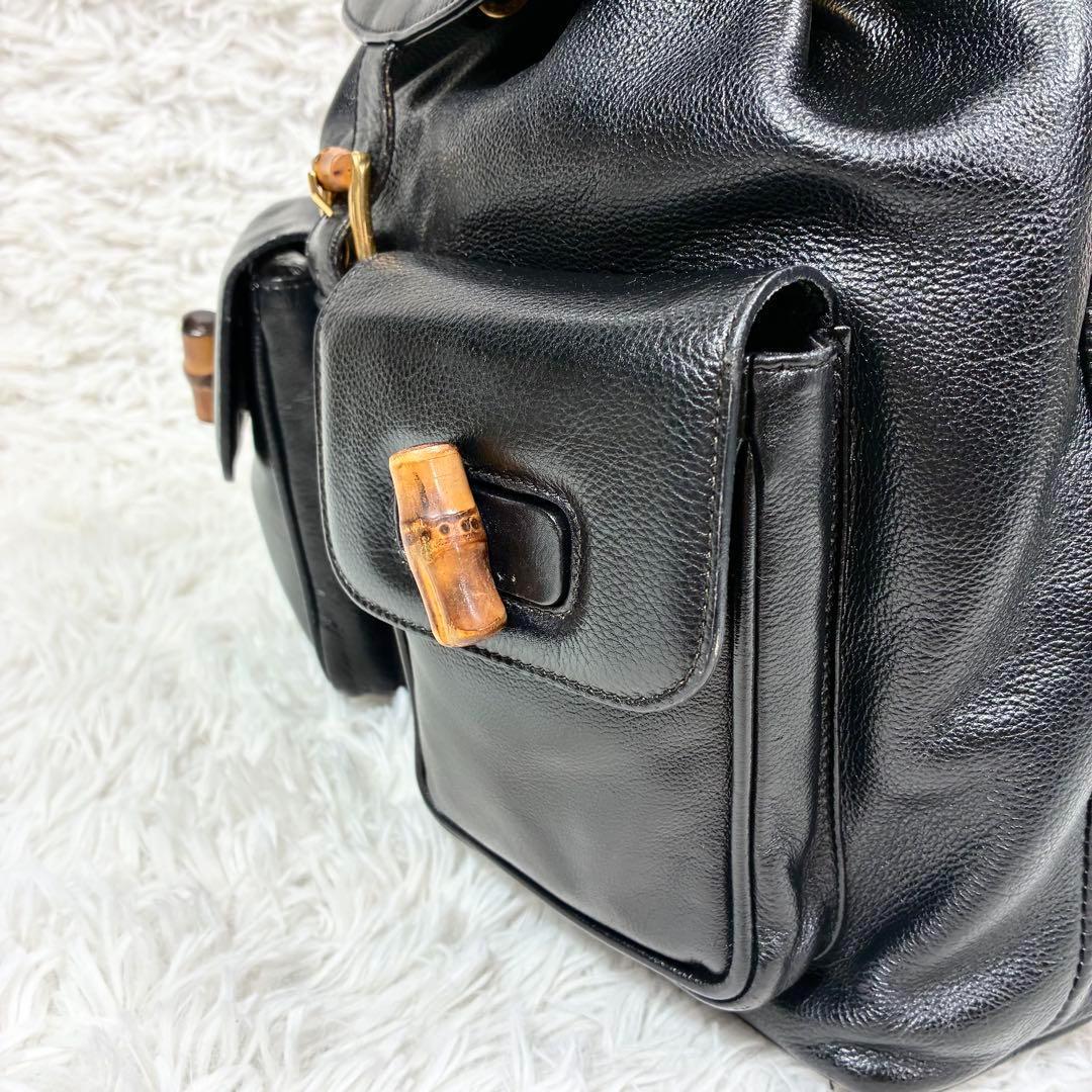 【美品】グッチ バンブーハンドル リュック オールレザー ブラック バックパック