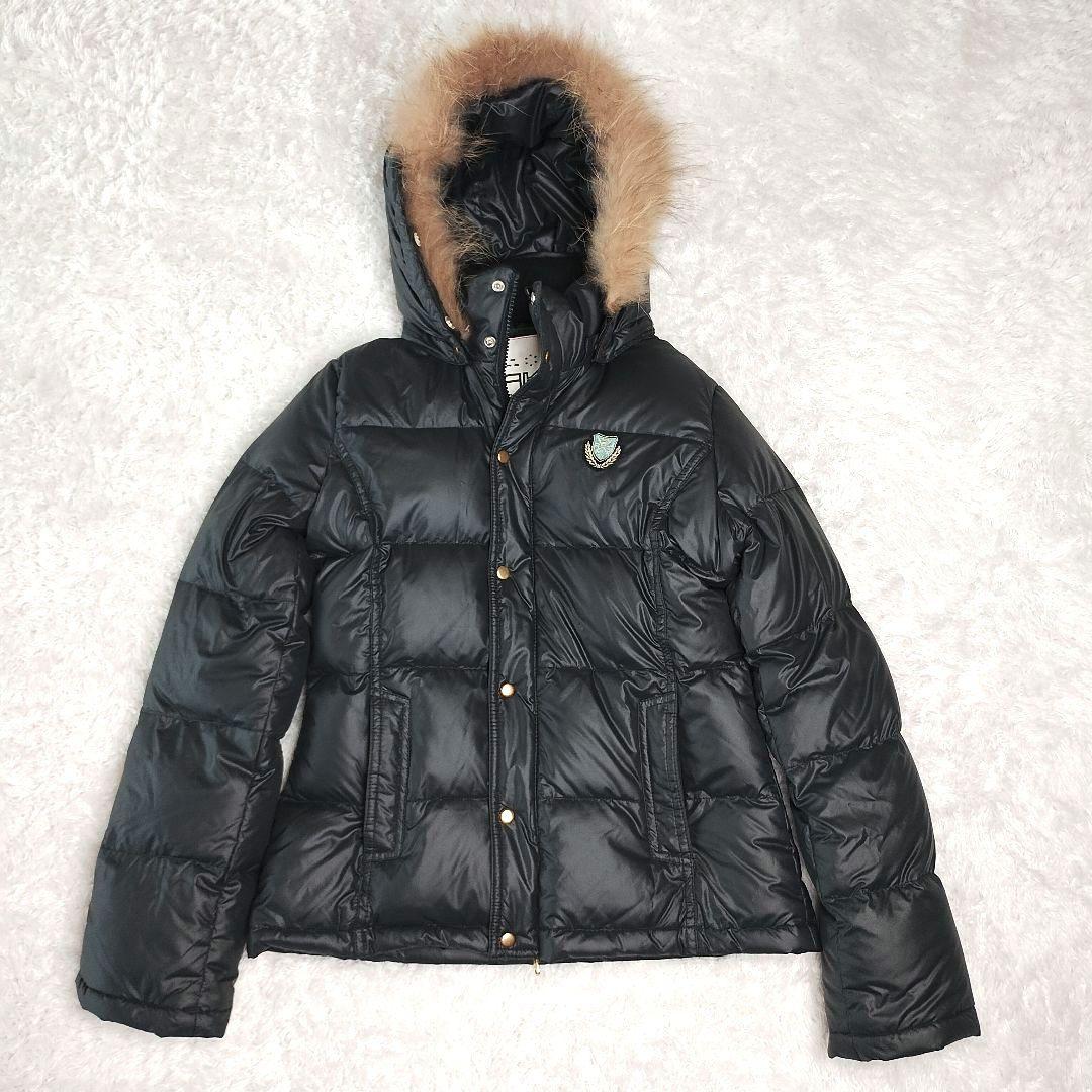 RUSS・K ラスケー　ファー付き黒ダウンジャケット　ロゴ入り　y2k お兄系