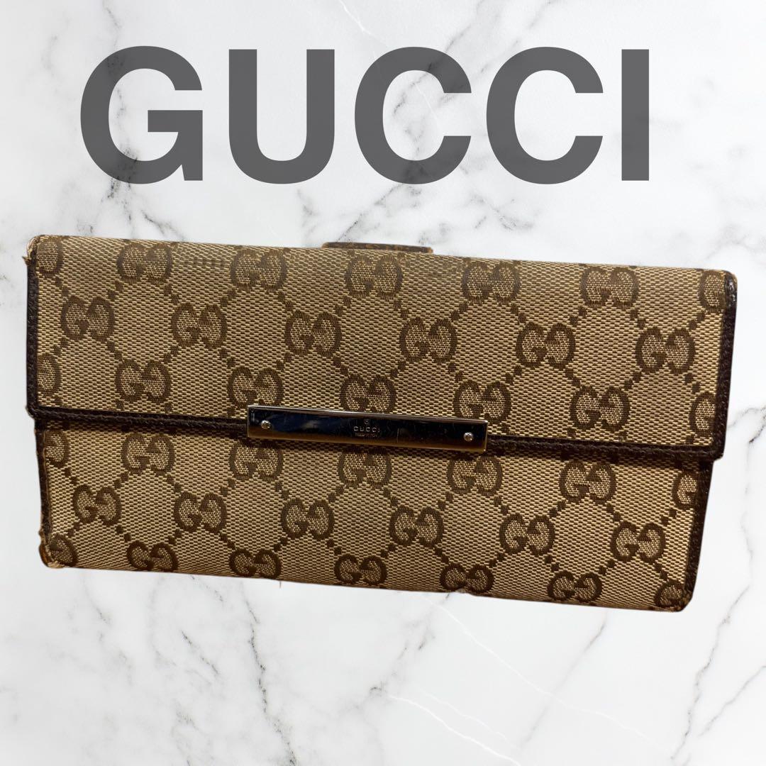 GUCCI 長財布 GGキャンバス 112715 Wホック ブラウン 金具 - メルカリ