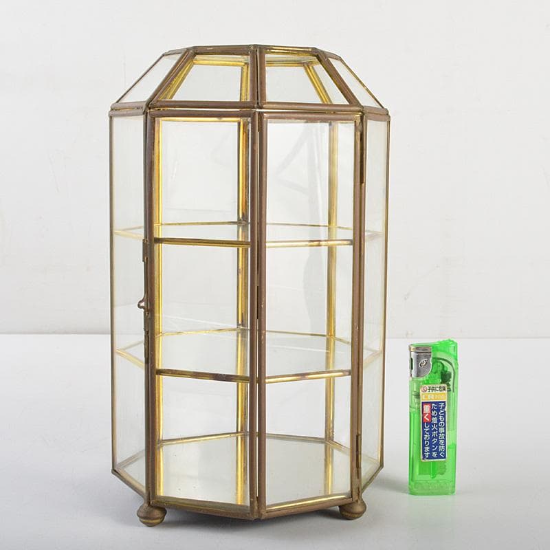 アンティーク　銅枠　八角　ガラスケース　宝石入　ディスプレイケース　CR7319