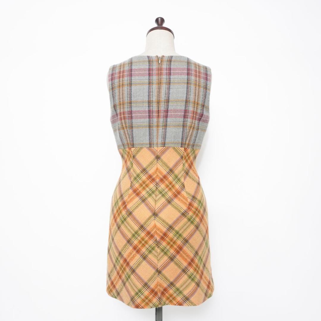 ドルチェ&ガッバーナ チェック柄ドッキングワンピース 黄色サイズ40*MD112