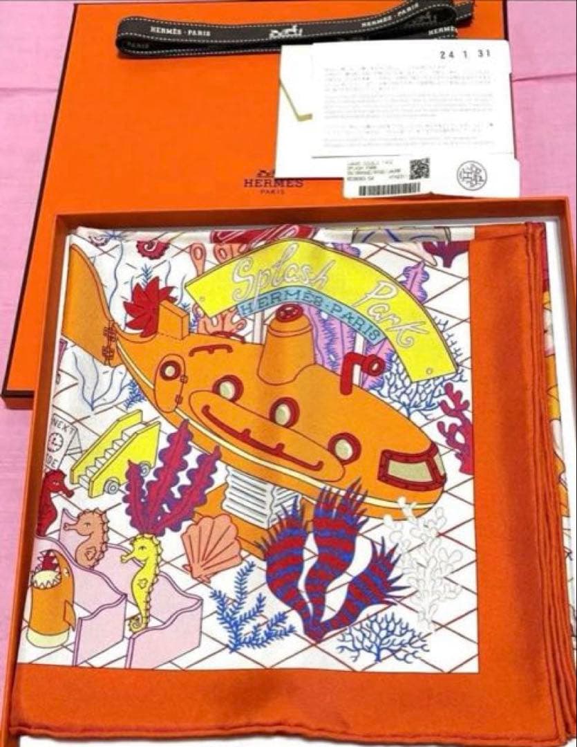 HERMES エルメス　スカーフ　カレ90 ダブルフェイス　正規品　オレンジ