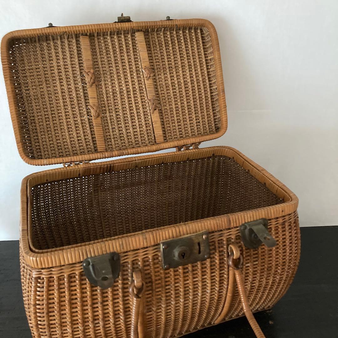 煎茶籠　籐カゴ　アンティーク　ラタン　バスケット　古道具　編み籠
