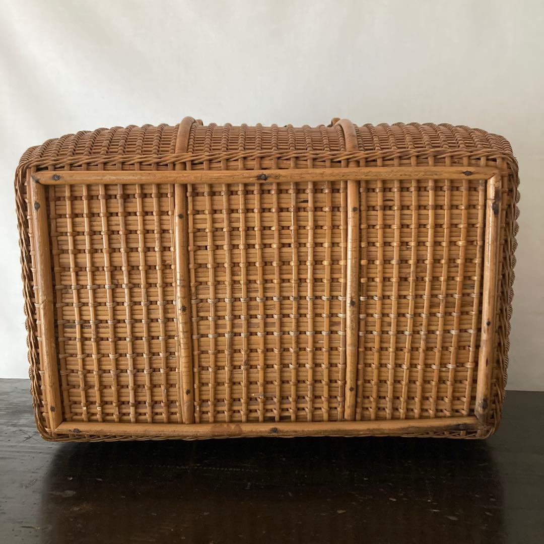 煎茶籠　籐カゴ　アンティーク　ラタン　バスケット　古道具　編み籠