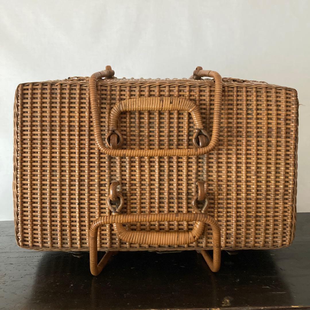 煎茶籠　籐カゴ　アンティーク　ラタン　バスケット　古道具　編み籠