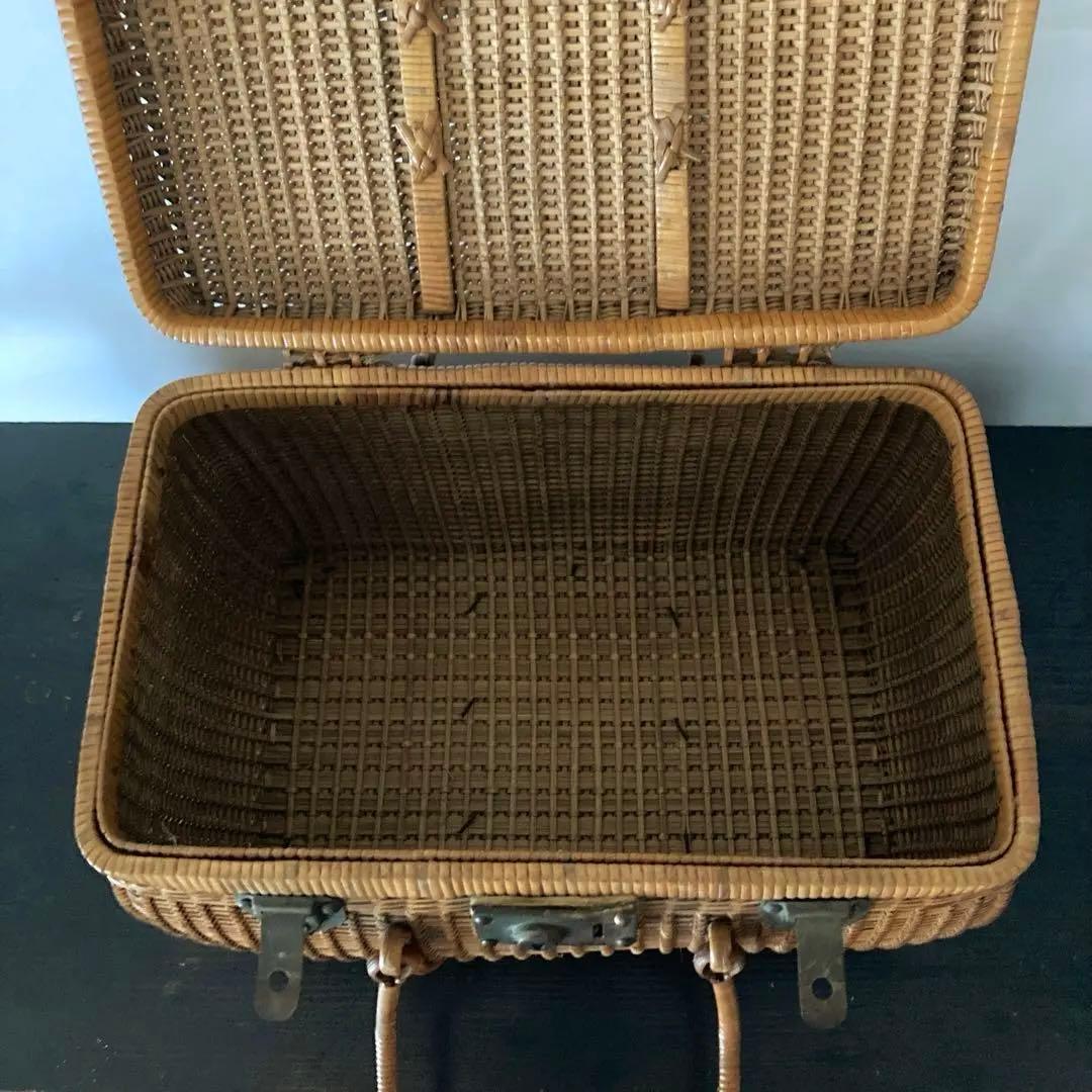 煎茶籠　籐カゴ　アンティーク　ラタン　バスケット　古道具　編み籠