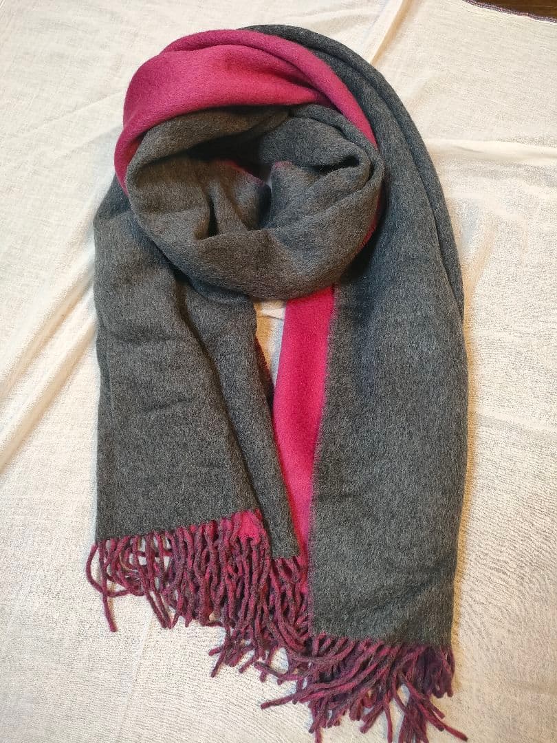 タカシマヤ ダブルフェイスビッグストール カシミヤ グレー 日本製