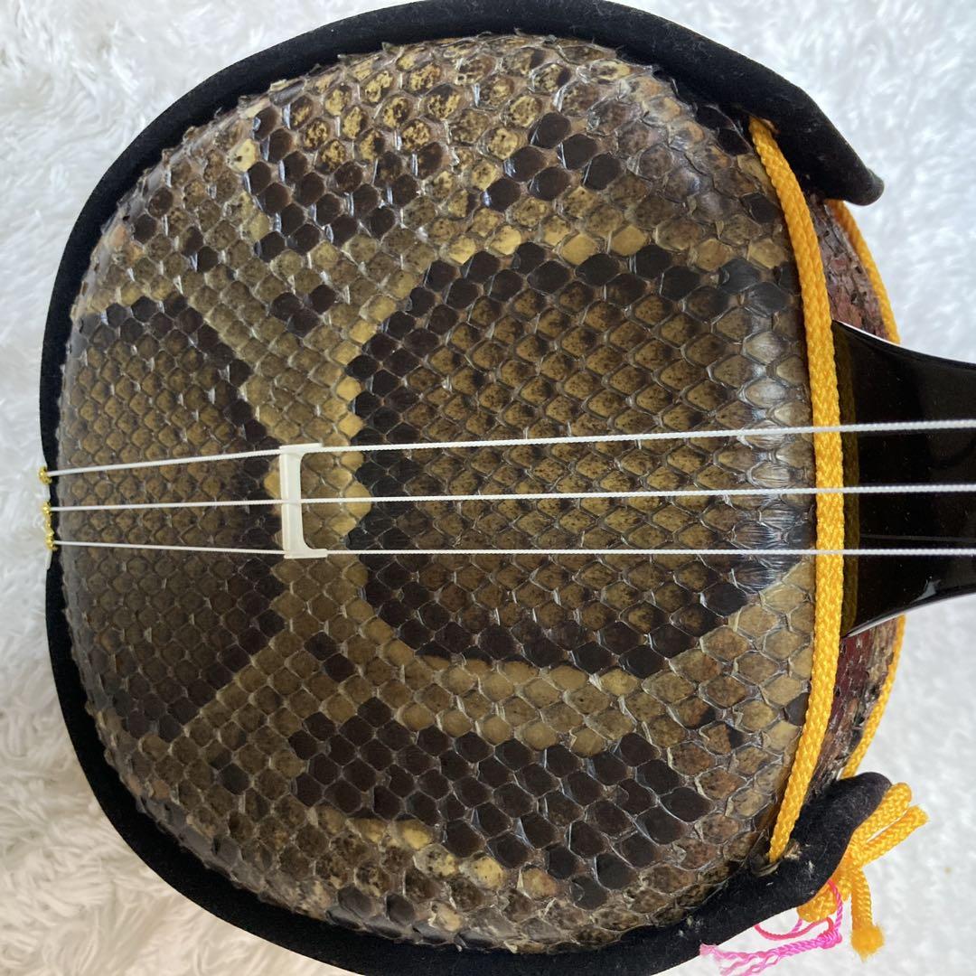 【美品】三線 本皮 本革 蛇皮 蛇革 三味線 琉球 沖縄　沖縄三味線