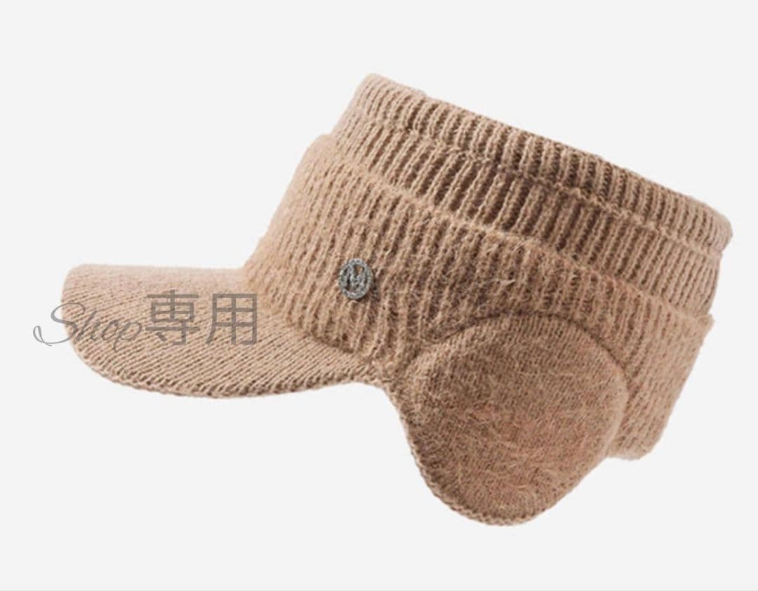 サンバイザーブラック ニット帽 ゴルフ スポーツ　防寒 耳カバー 毛糸 ファー