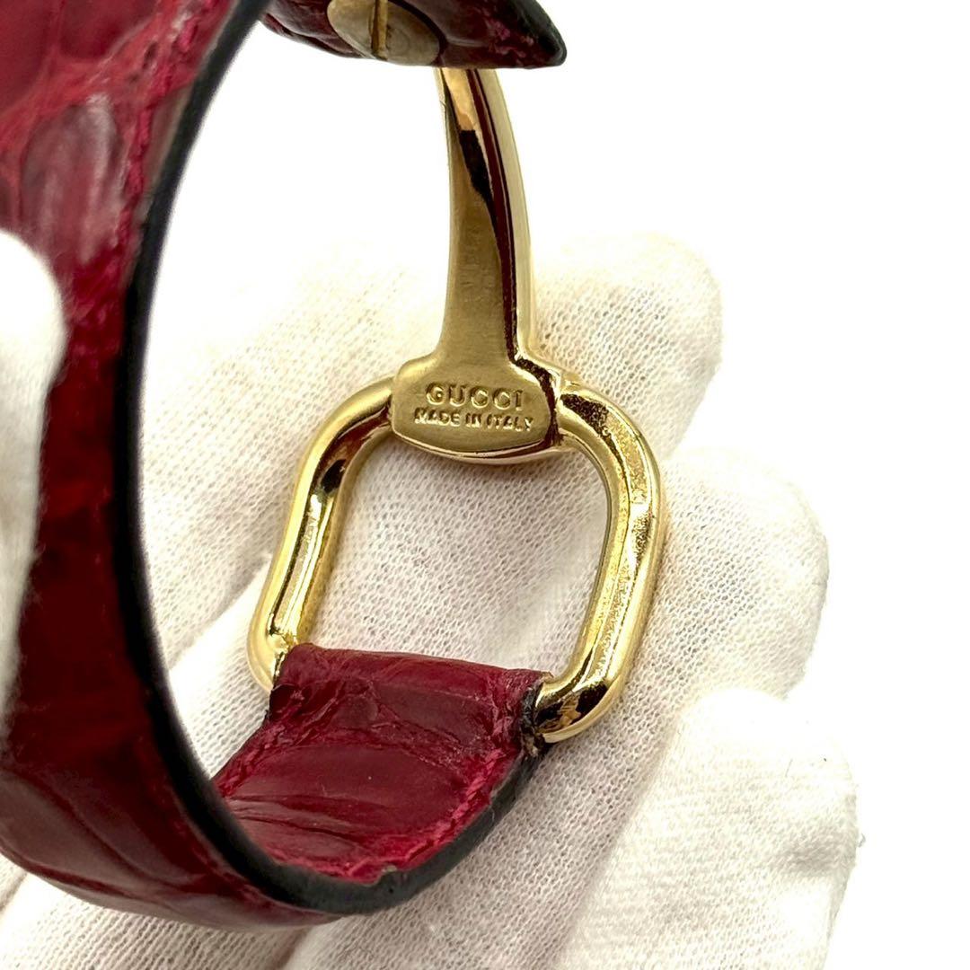 【美品✨希少】グッチ バングル クロコ型押し ホースビット ゴールド金具 レッド