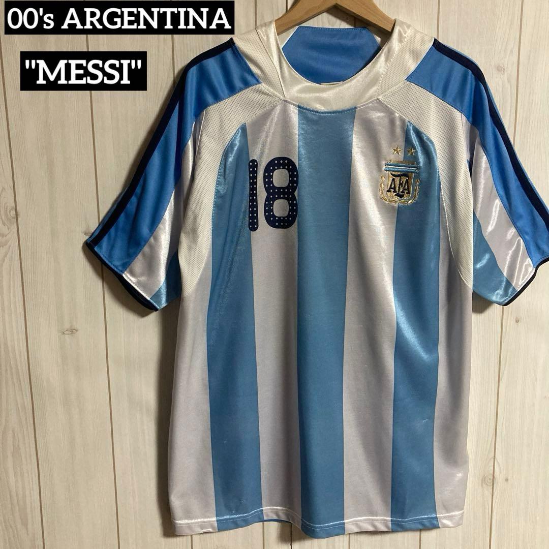 希少00sアルゼンチン代表リオネル・メッシ18番サッカーユニフォームゲームシャツ