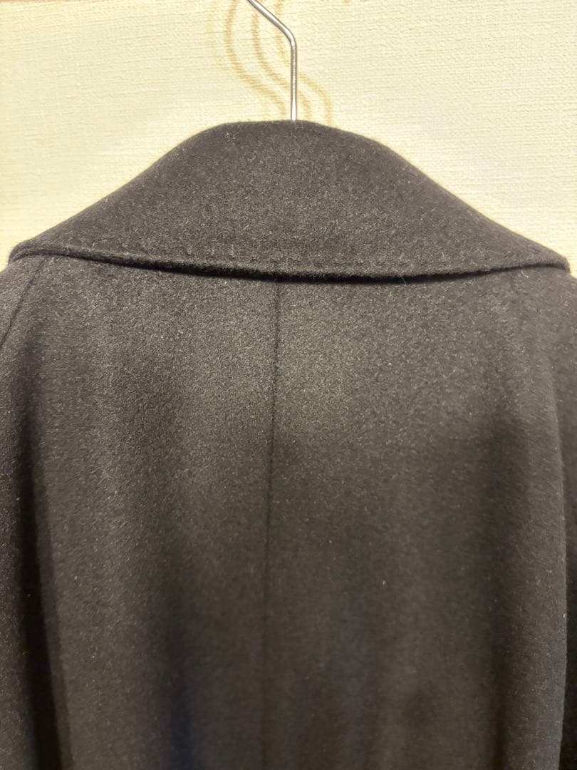 しつけ糸付き カシミヤ100% 黒 ロング 比翼 ミニマル バルマカーン L