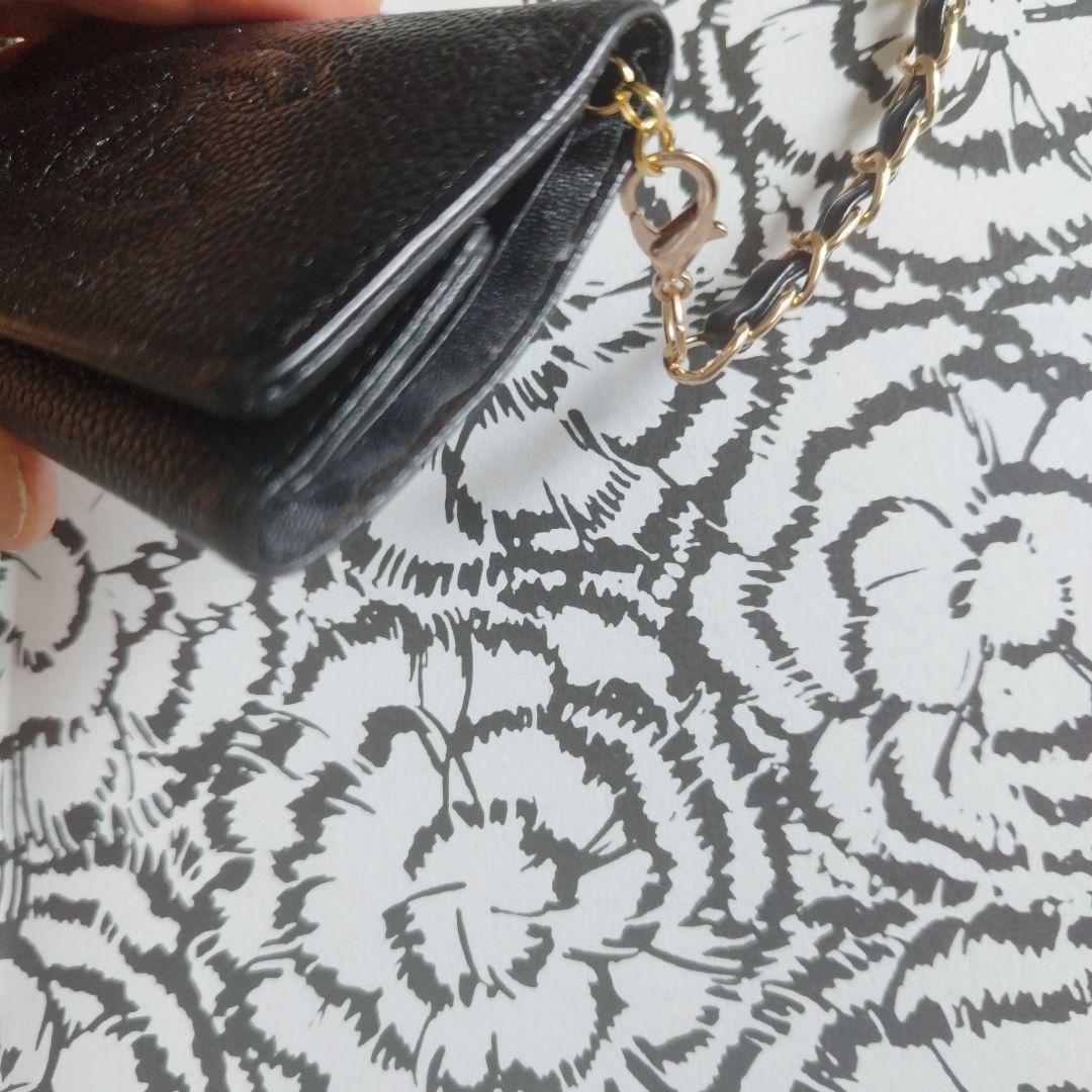 CHANEL ブラック レザー チェーンケース キーケース
