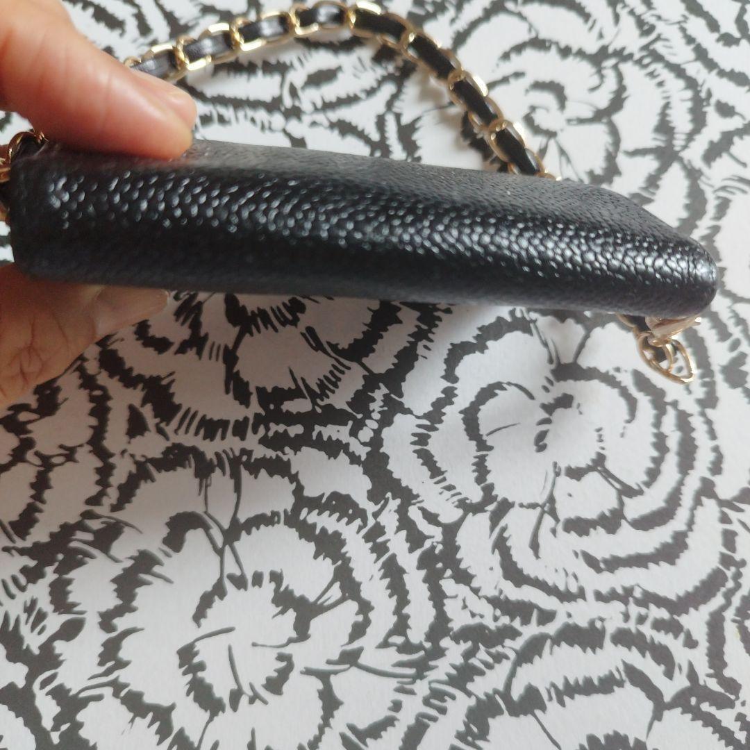 CHANEL ブラック レザー チェーンケース キーケース