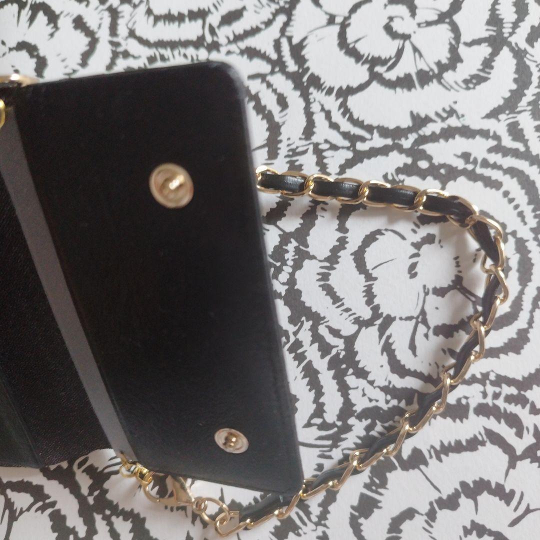 CHANEL ブラック レザー チェーンケース キーケース