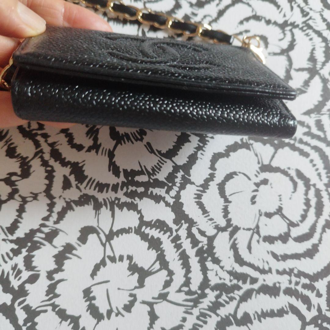 CHANEL ブラック レザー チェーンケース キーケース