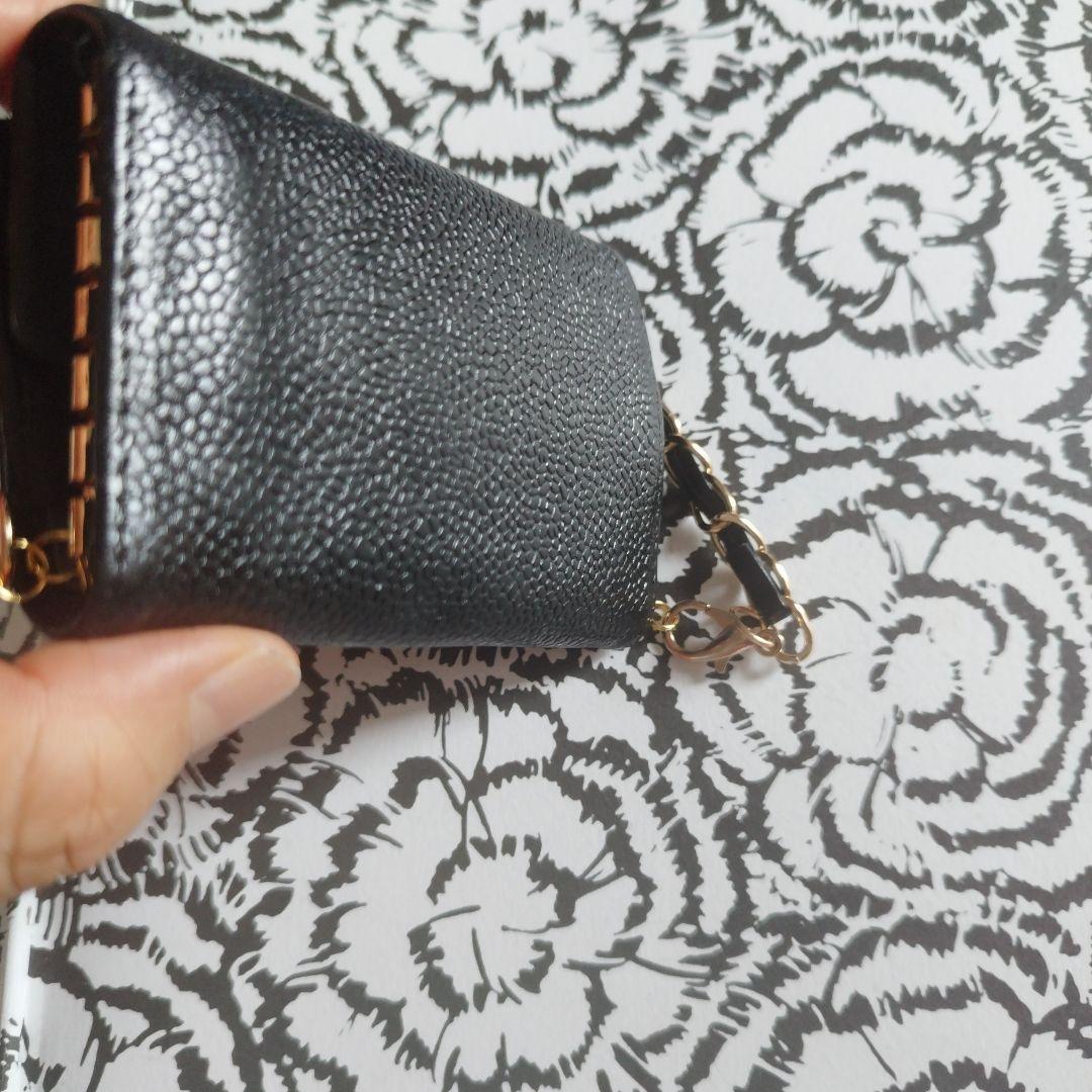 CHANEL ブラック レザー チェーンケース キーケース