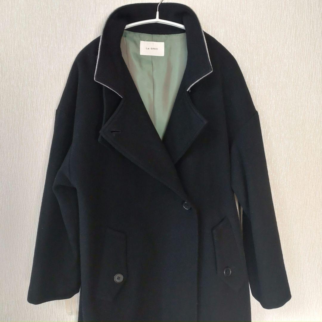 La SRIC / バイカラーネックロングCT/ウール100 ブラック/ 日本製