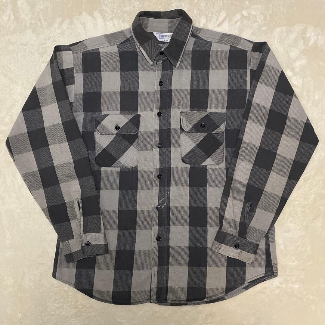 70s80s usa製 FIVEBROTHER 黒×灰 ファイブブラザー USA製 80s FIVEBROTHER ファイブブラザー ネルシャツ 長袖シャツ