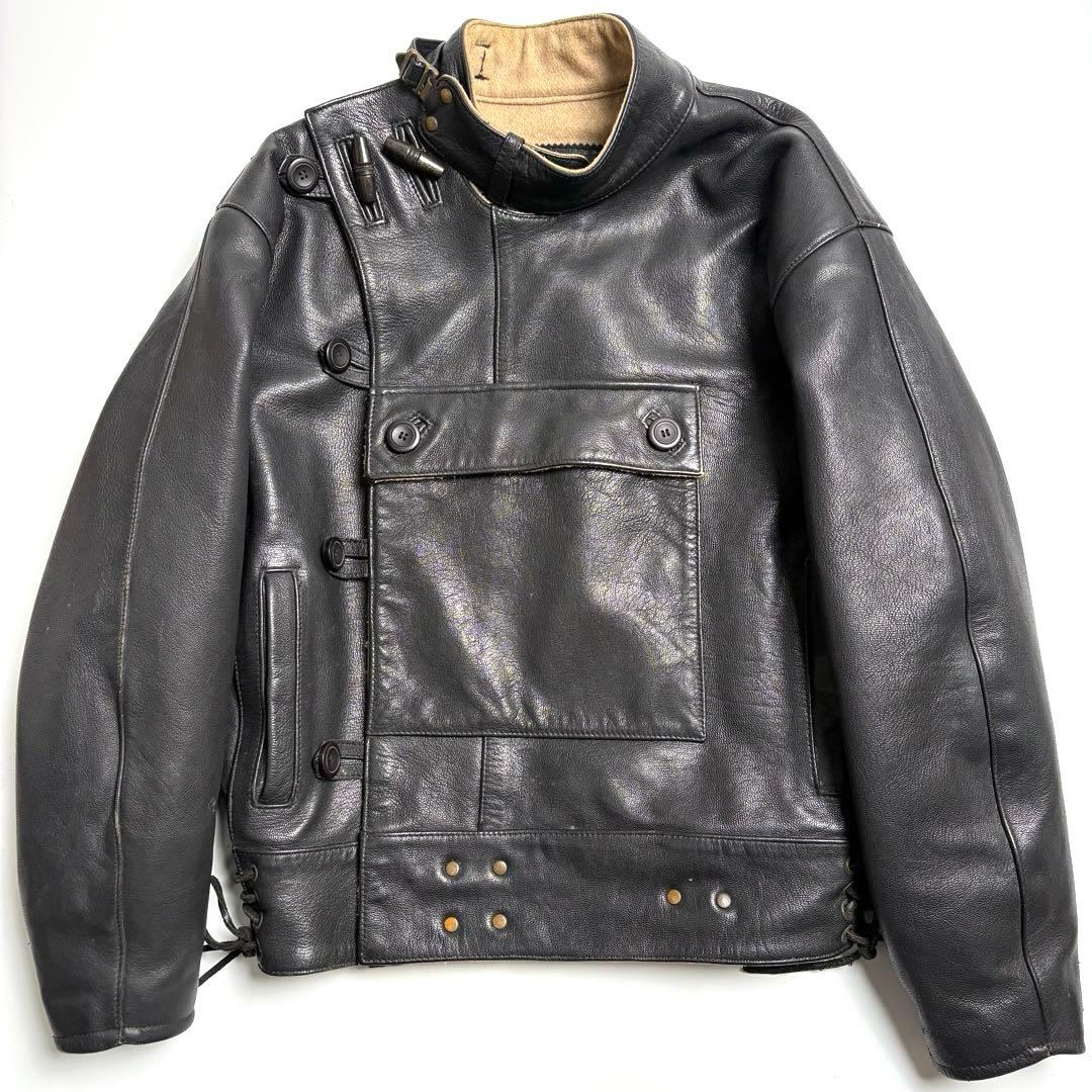 本革】KADOYA レザージャケット 黒 M スウェーデン軍 ミリタリー