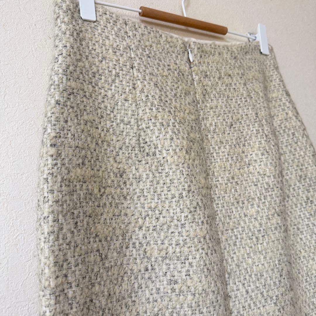 アルアバイル　ウール混ツイードロングスカート　アイボリー　2 スリット　M 白