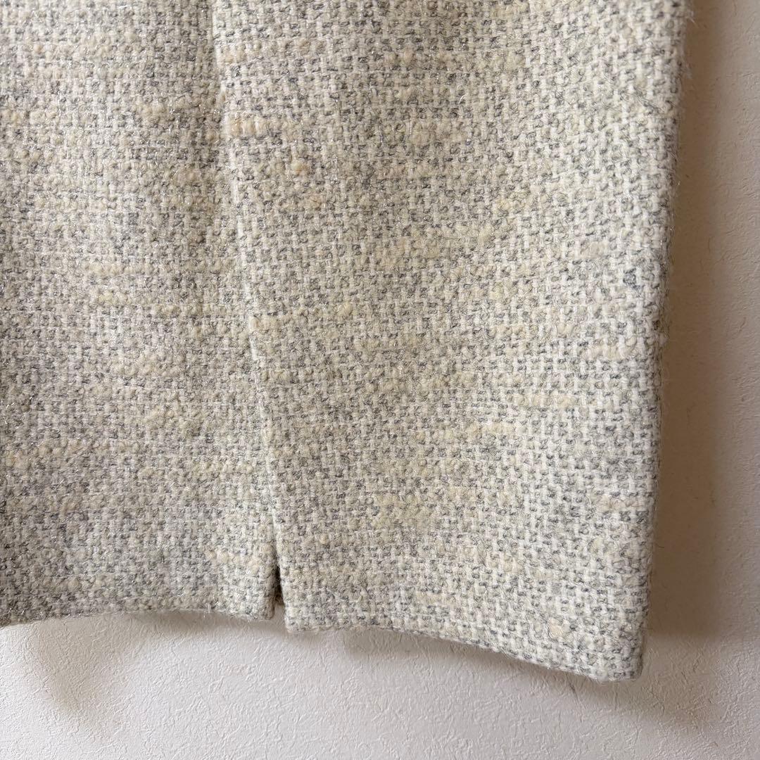 アルアバイル　ウール混ツイードロングスカート　アイボリー　2 スリット　M 白