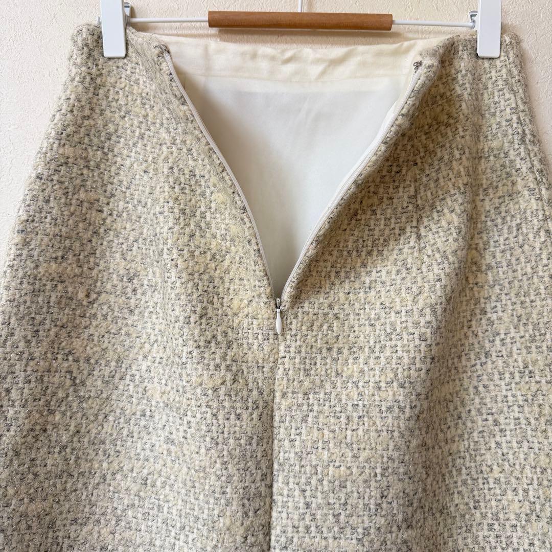 アルアバイル　ウール混ツイードロングスカート　アイボリー　2 スリット　M 白